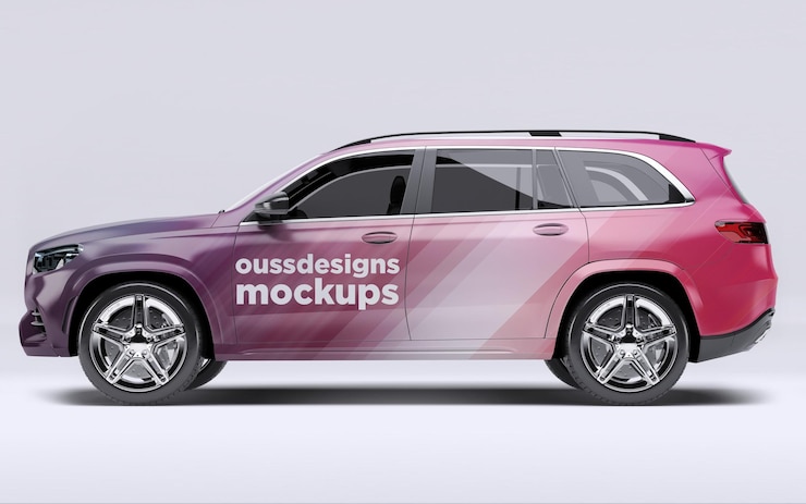 PSD moderne suv-mockup met gradiëntontwerp voor reclame en branding