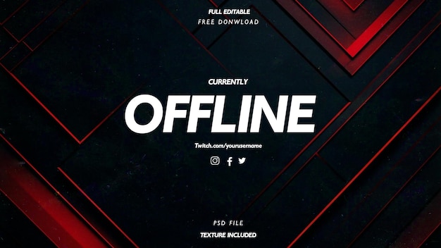 PSD moderne twitch offline banner met abstracte rode lijnen op de achtergrond