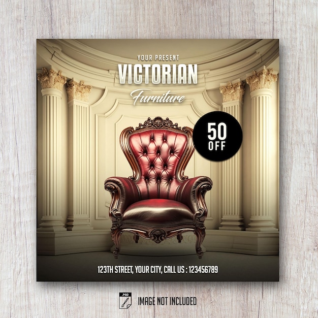 Moderne victoriaanse meubels vierkante flyer verkoop banner social media post design template