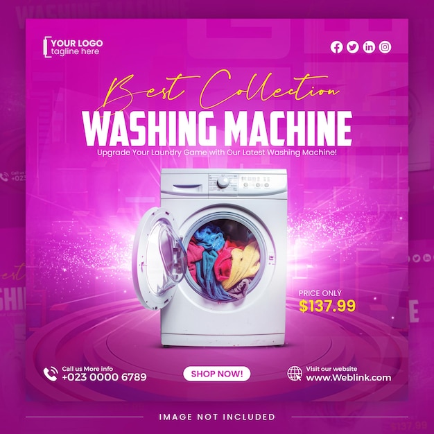 Moderne wasmachine promotie Instagram Post Banner ontwerp sjabloon