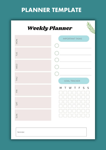 Moderne wekelijkse planner PSD Bewerkbare drukbare minimalistische ontwerp
