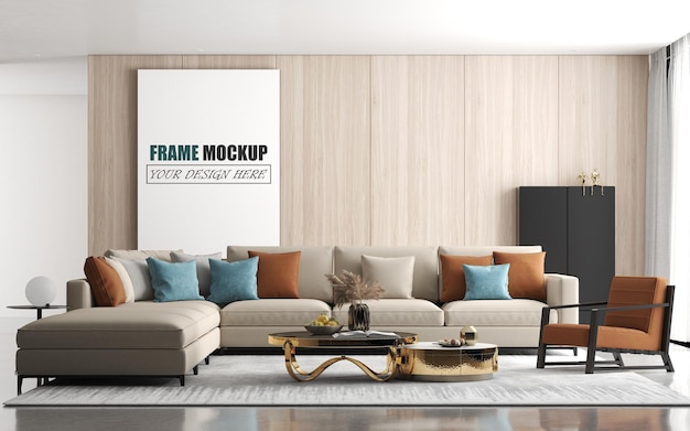 Moderne woonkamer met groot bankframe-model