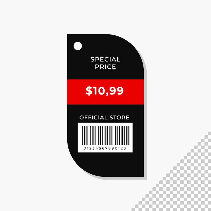 PSD moderne zwarte tag prijs mock-up ontwerpsjabloon psd-bestand bewerkbaar rood en zwart prijskaartje mock-up