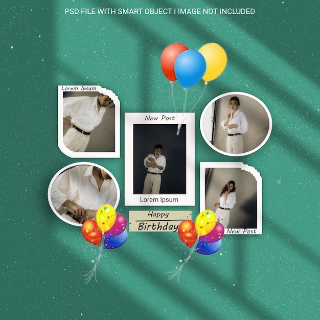 Modernistisch schaduw overlay foto frame polaroid mockup met ballon