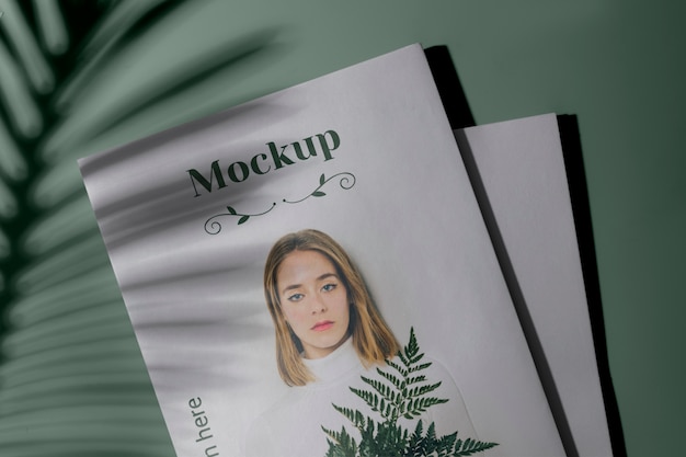 PSD modetijdschrift mock-up ontwerp met schaduwen