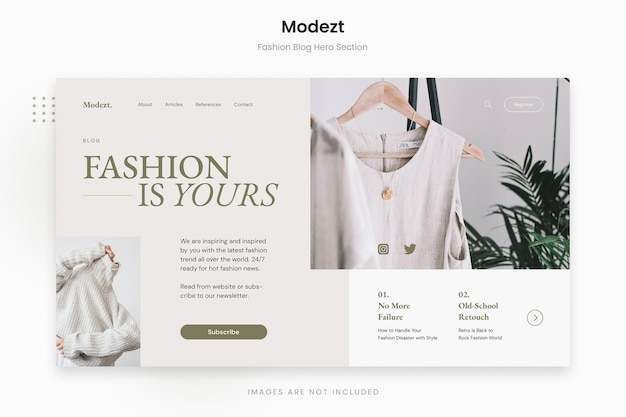 Modezt - sezione eroe del blog di moda beige verde