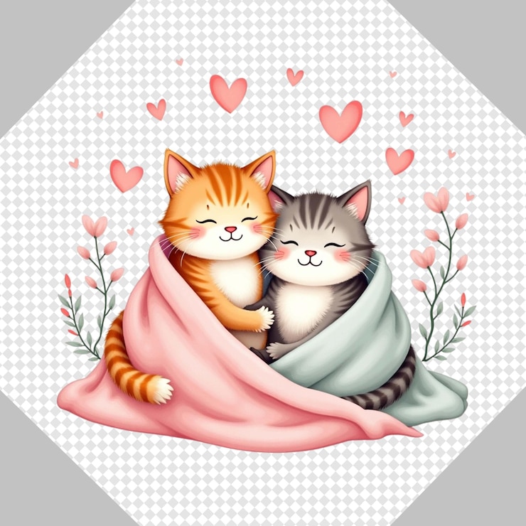 PSD modna ilustracja kotów walentynkowych clipart przezroczyste png