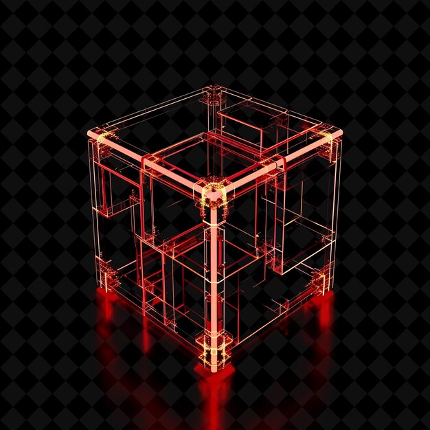 Modular Cube Gate With Red Neon Glowing Edges Made With Tran PNG Y2K Shape Neon Color Collection