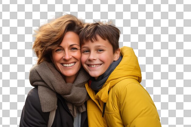 PSD moeder en zoon op een geïsoleerde chroma key achtergrond