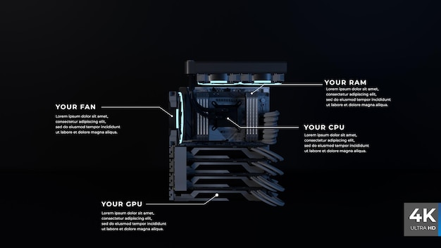 Moederbordspecificatie infographics 3d render