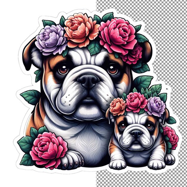 PSD moederlijke liefde hond moeder met puppy in bloemen sticker