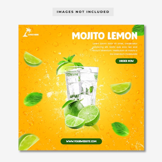 모히토 레몬 메뉴 소셜 미디어 Instagram 템플릿