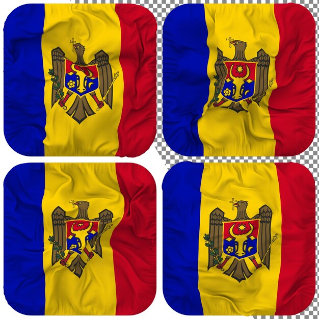 PSD moldova flag squire shape isolated different waving style bump texture 3d rendering