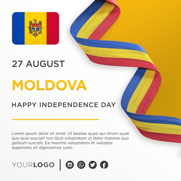 PSD banner per la celebrazione del giorno dell'indipendenza nazionale della moldavia, modello di post sui social media per l'anniversario nazionale