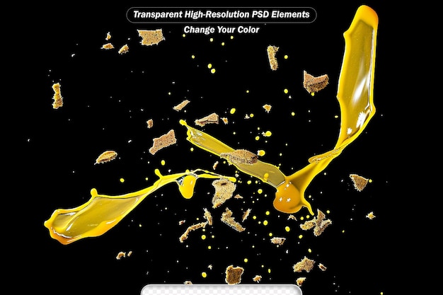 PSD Плавленный карамельный брызг с карамельными кусочками взрыв на черном фоне