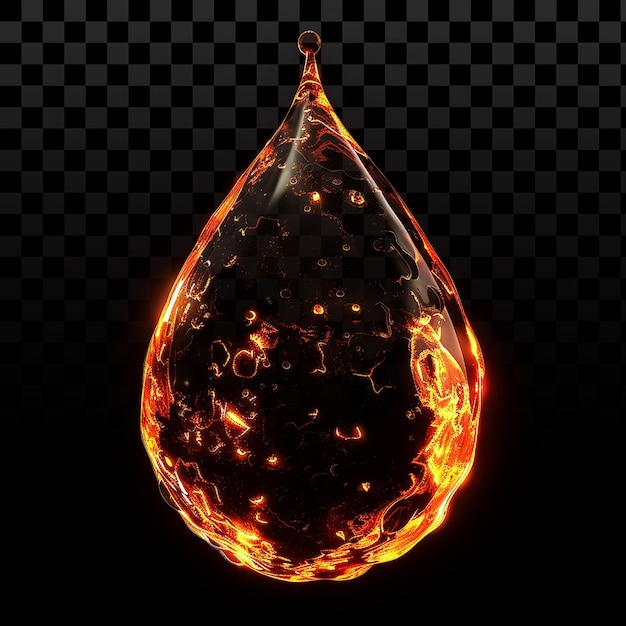 Molten lava droplet glowing on transparent background