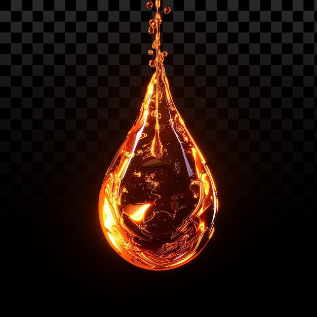 Molten lava droplet glowing on transparent background