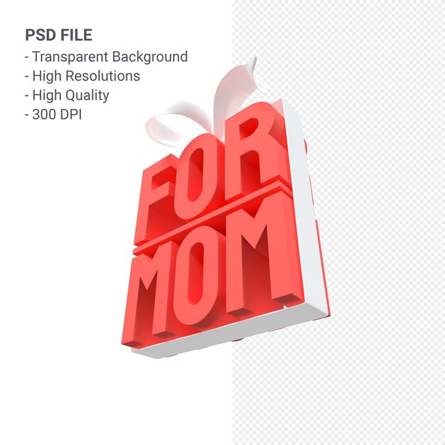 For mom with bow and ribbon 3d rendering isolated