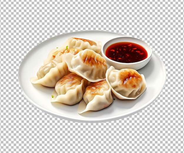 PSD momos with chutney on plate isolated on white background veg steam momo nepalese traditional dish