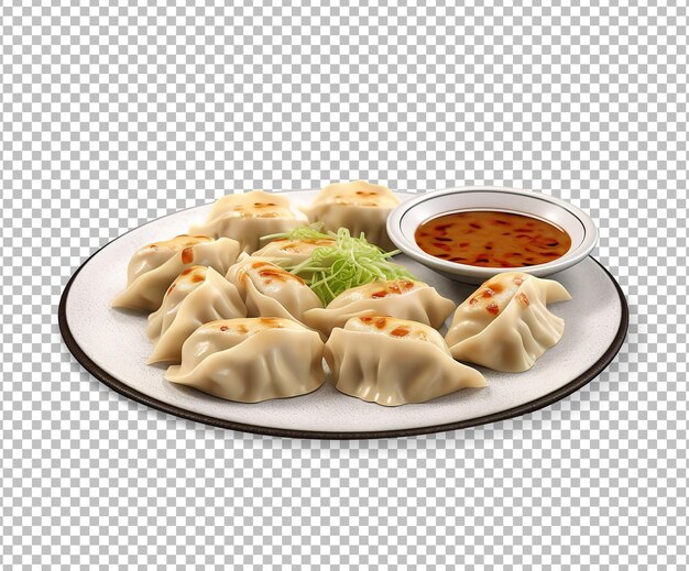 Momos with chutney on plate isolated on white background veg steam momo nepalese traditional dish