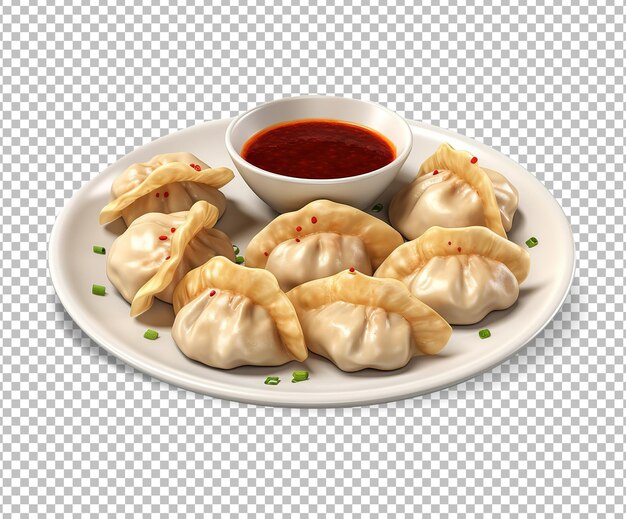 PSD momos with chutney on plate isolated on white background veg steam momo nepalese traditional dish