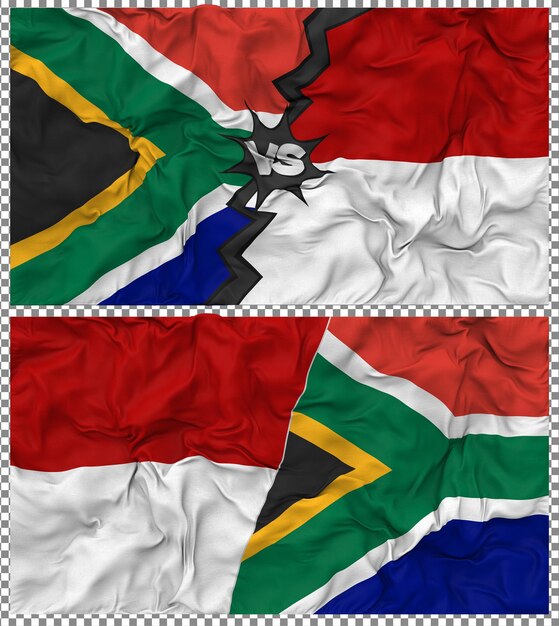 Monaco versus Zuid-Afrika Half gecombineerde vlag Cloth Bump Texture 3D Rendering