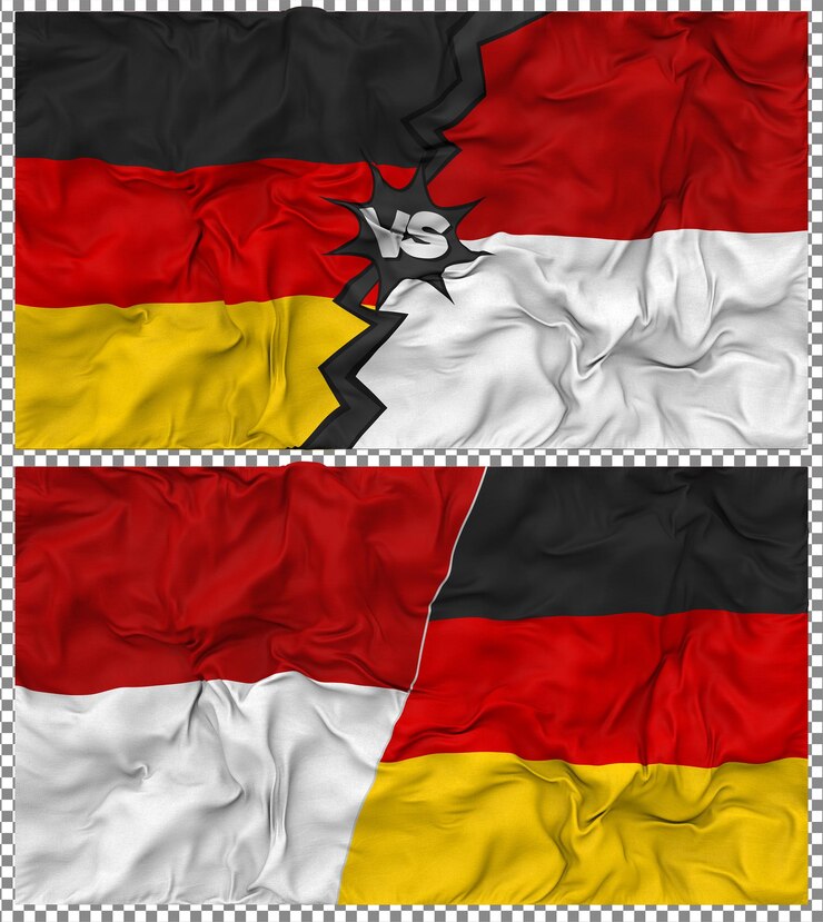 PSD monaco vs germany half combined flag cloth bump texture 3d rendering