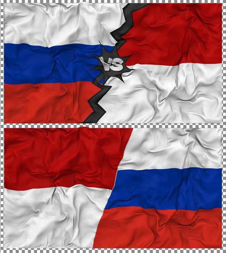PSD monaco vs russia half combined flag cloth bump texture 3d rendering