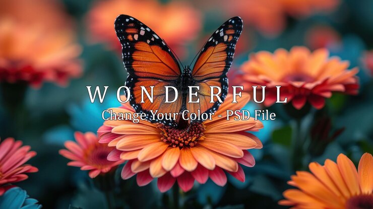 PSD monarch butterfly on a flower