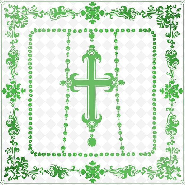 PSD Контур монастыря с крестной рамой и молитвенным бусы символом f иллюстрационные рамки декорационная коллекция