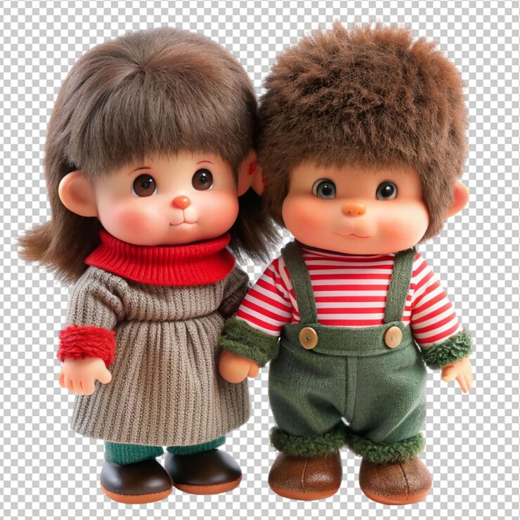 PSD monchhichi boy and girl on transparent background