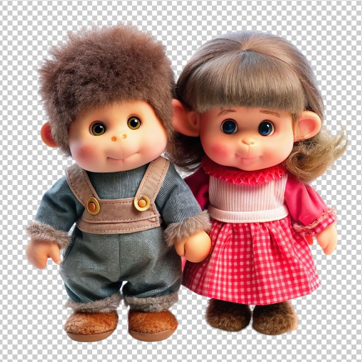 PSD monchhichi boy and girl on transparent background