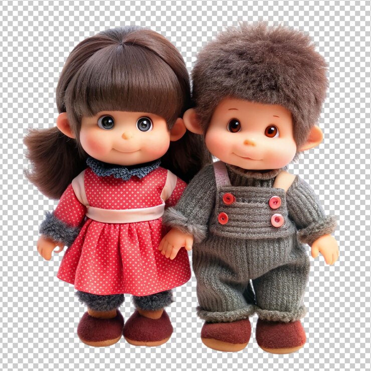 PSD monchhichi boy and girl on transparent background