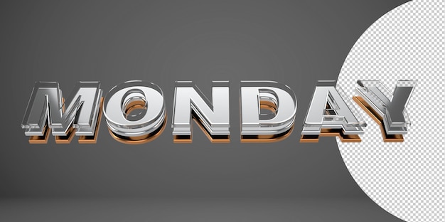 Monday 3d typography metal, chrome and glass letter on transparent background 3d illustration png