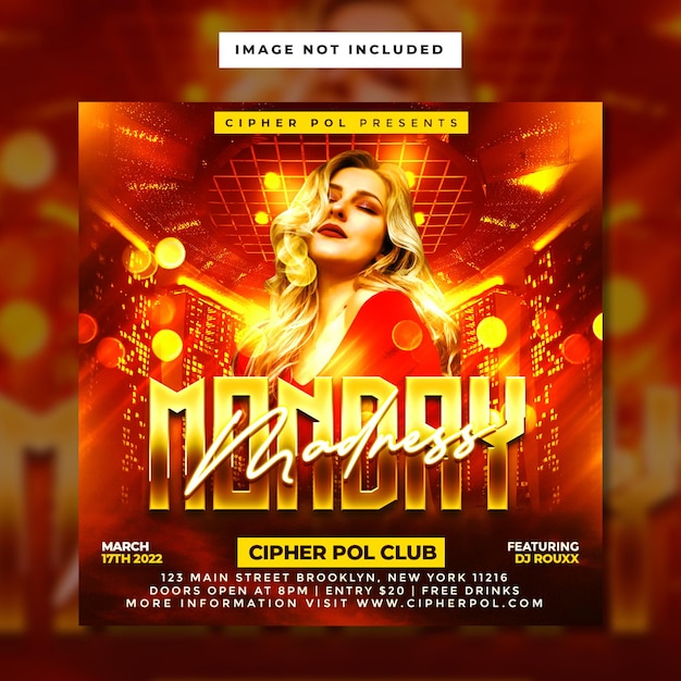 Monday madness party square flyer template