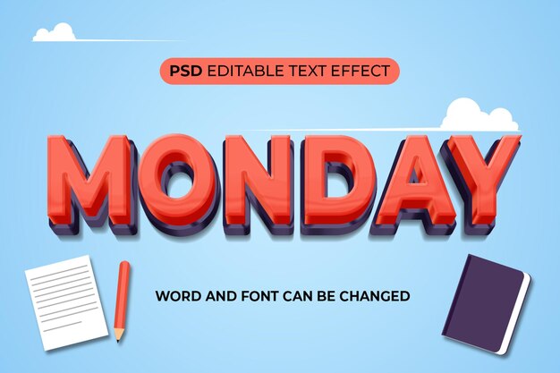 PSD 月曜日のテキスト効果 3d photoshop