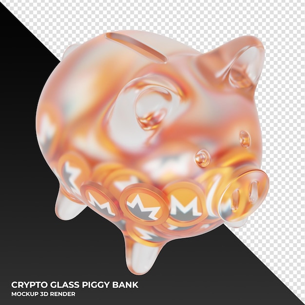 Monero xmr glass piggy bank with crypto coins 3d illustration