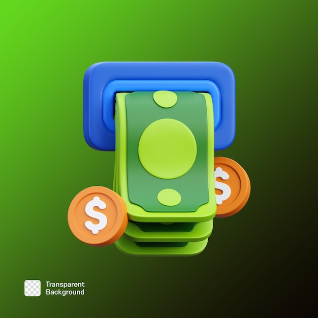 Money 3D Icon Illustration PNG Template