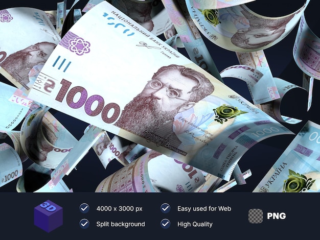 PSD money background. one thousand hrivna of ukraine. hrn cash money falling.