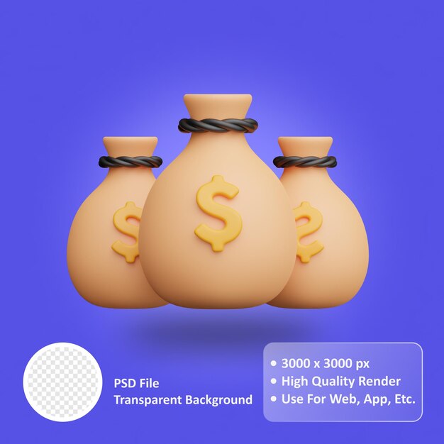 Money bag 3d realistic object design vector icon illustration