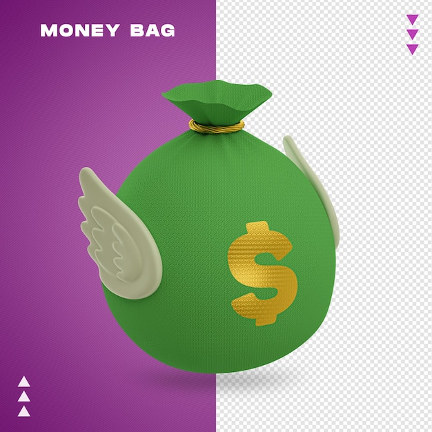 PSD money bag in 3d rendering isolated