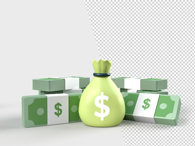PSD money bag dollars stack money saving profit investment reward concept 3d renderingxa