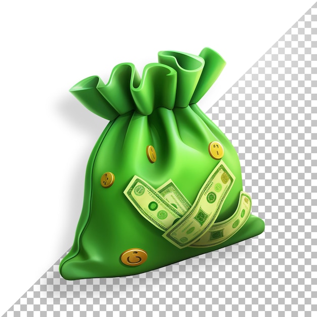 Money bag green 3d without background