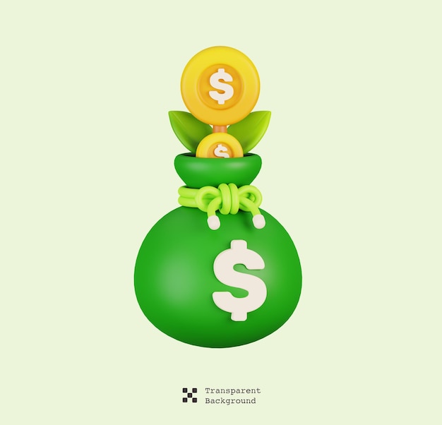 Money bag investment isolated Business and finance icon concept 3D Render illustration