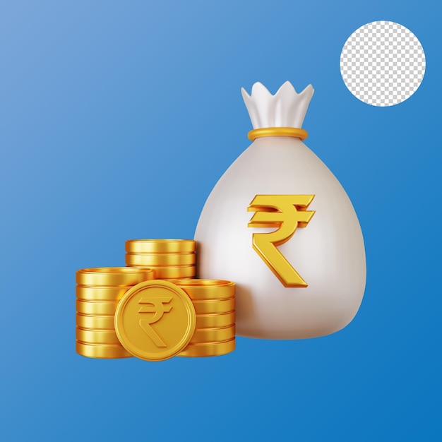 PSD money bag with rupee 3d illustration