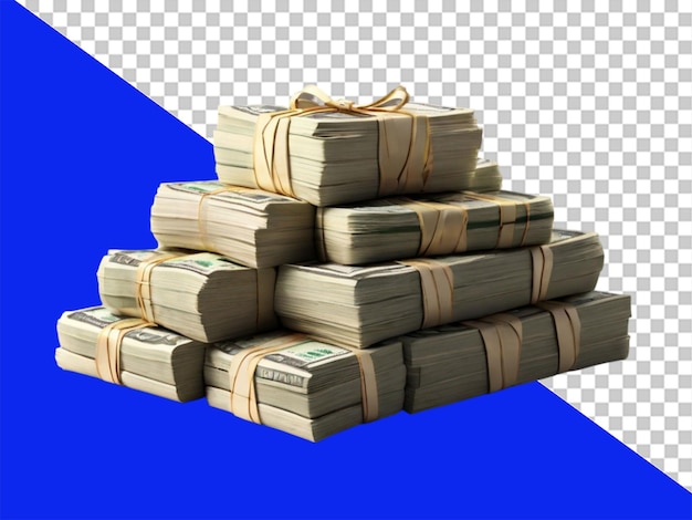 Money banknotes stack in cartoon style on transparent background