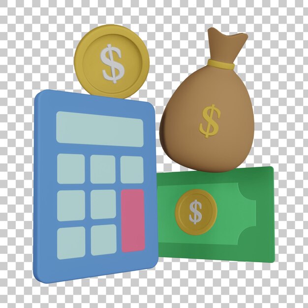 お金の計算機の3Dイラスト