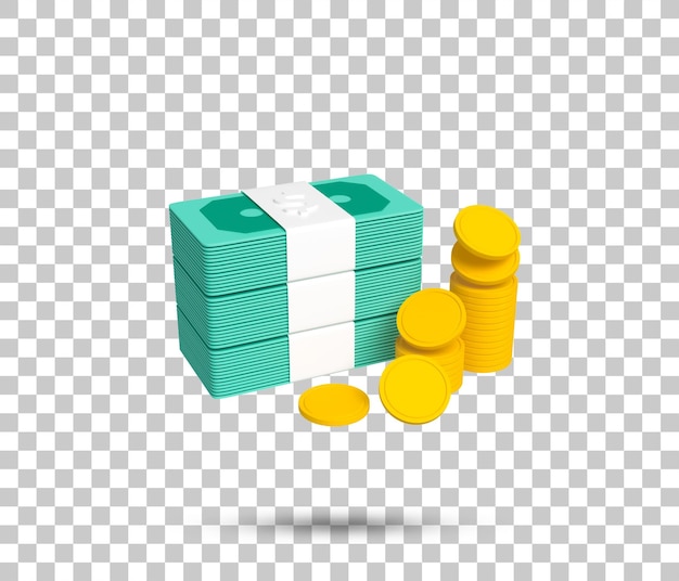 Icona 3d del pacchetto di denaro e contanti simbolo dello stack del pacchetto di dollari e dollari pila di banconote in dollari usa