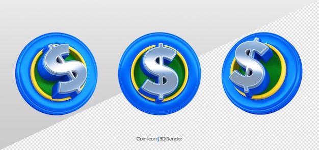Money coin icon 3d render geïsoleerd voor compositie