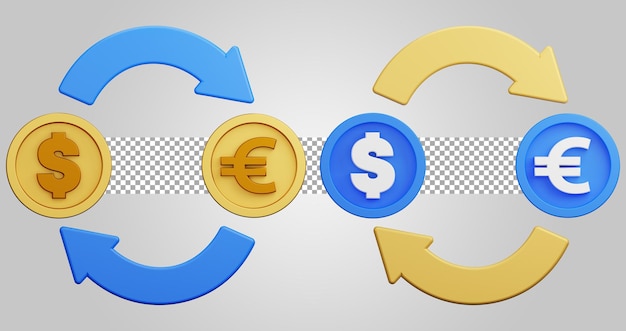 PSD cambio di denaro dollaro in euro euro in dollaro rendering 3d